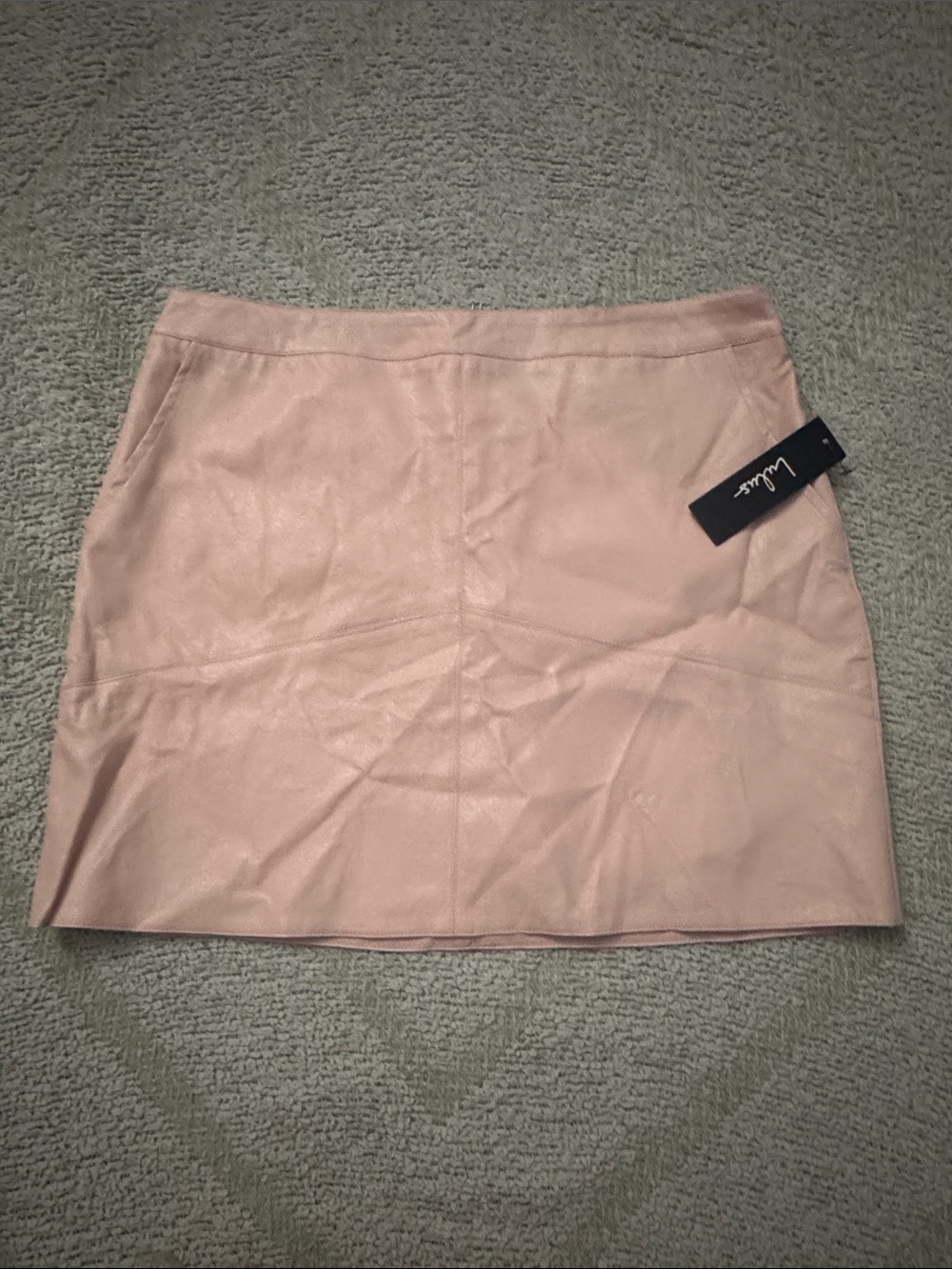 Lulus NWT Blush Pink Faux Leather Mini Skirt with Pockets Size Large